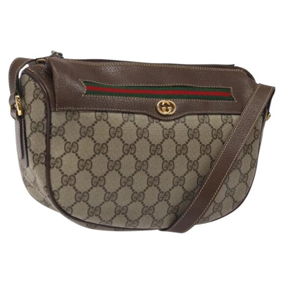 GUCCI GG Supreme Web Sherry Line Bag PVC Beige Gold - Picture 1 of 14